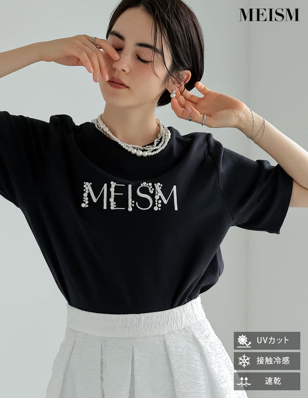 【MEISM PRE ORDER 20%OFFクーポン対象】[2025SS PRE ORDER][MEISM by Re:EDIT][UVカット][接触冷感][吸水][速乾]スムース刺繍ロゴエンブロイダリ—パールTシャツ