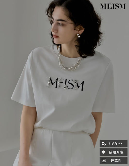 【TIME SALE 20%OFF】[MEISM by Re:EDIT][UVカット][接触冷感][吸水][速乾]スムース刺繍ロゴエンブロイダリーパールTシャツ トップス 人気レディースファッション通販 リエディ