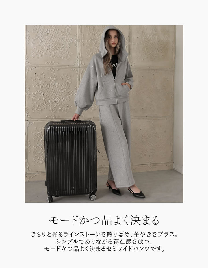 [MEISM by Re:EDIT][2025AW PRE ORDER][低身長/高身長サイズ有]ダンボールラインストーンセミワイドパンツ パンツ 人気レディースファッション通販 リエディ