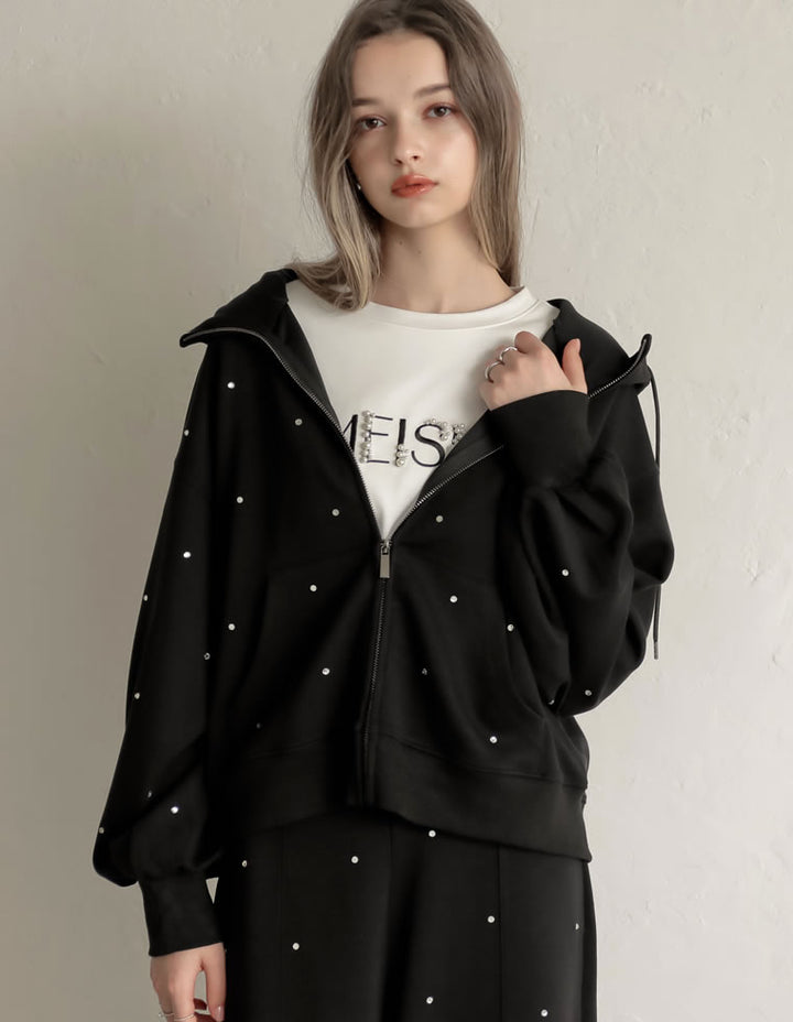 [MEISM by Re:EDIT][2025AW PRE ORDER]ダンボールラインストーンクロップドフーディーブルゾン トップス 人気レディースファッション通販 リエディ