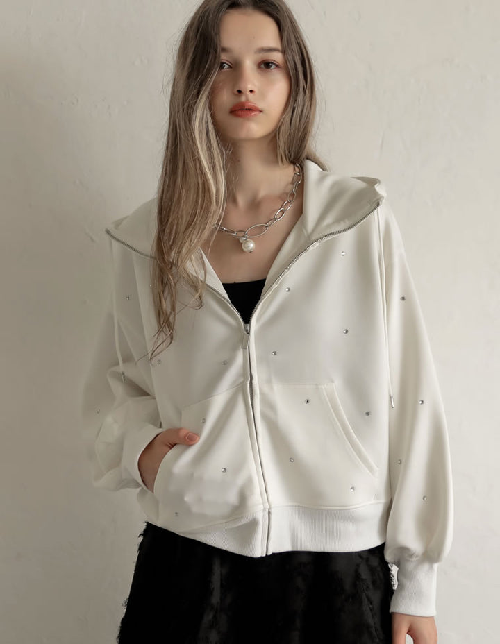 [MEISM by Re:EDIT][2025AW PRE ORDER]ダンボールラインストーンクロップドフーディーブルゾン トップス 人気レディースファッション通販 リエディ