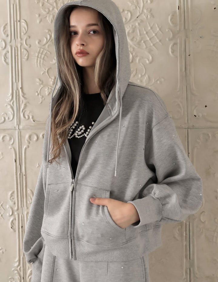 [MEISM by Re:EDIT][2025AW PRE ORDER]ダンボールラインストーンクロップドフーディーブルゾン トップス 人気レディースファッション通販 リエディ