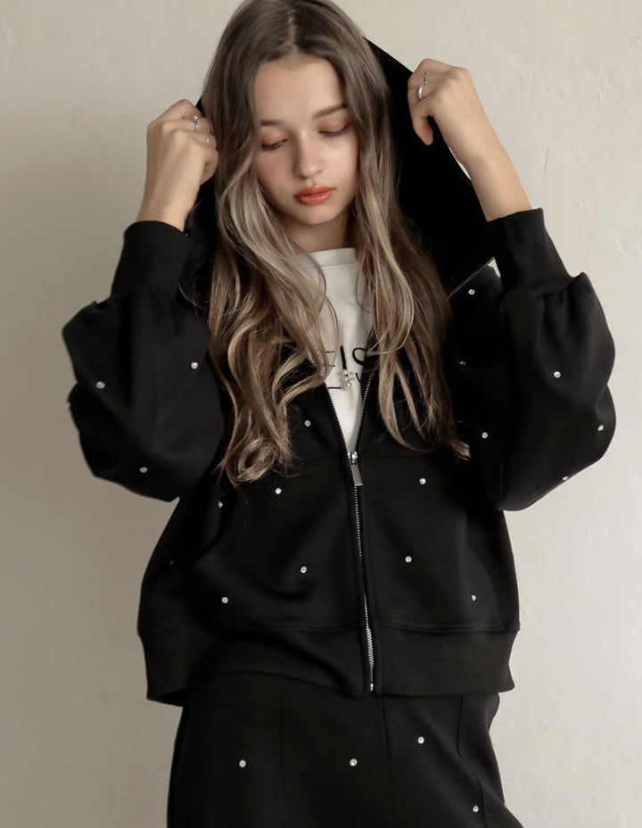 [MEISM by Re:EDIT][2025AW PRE ORDER]ダンボールラインストーンクロップドフーディーブルゾン トップス 人気レディースファッション通販 リエディ
