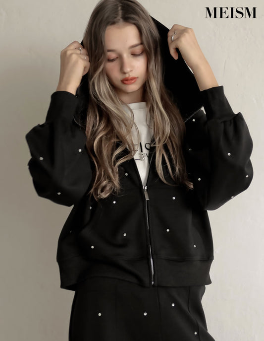 [MEISM by Re:EDIT][2025AW PRE ORDER]ダンボールラインストーンクロップドフーディーブルゾン
