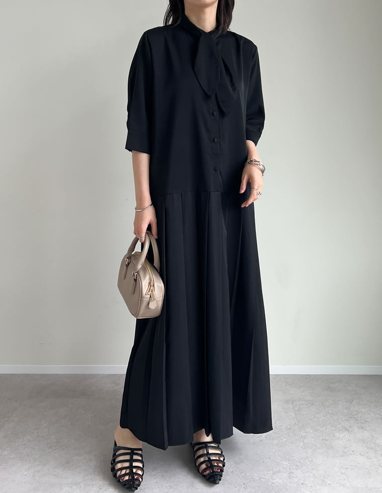 スカーフ付きデシン生地シャツワンピース - ワンピース通販 | 人気