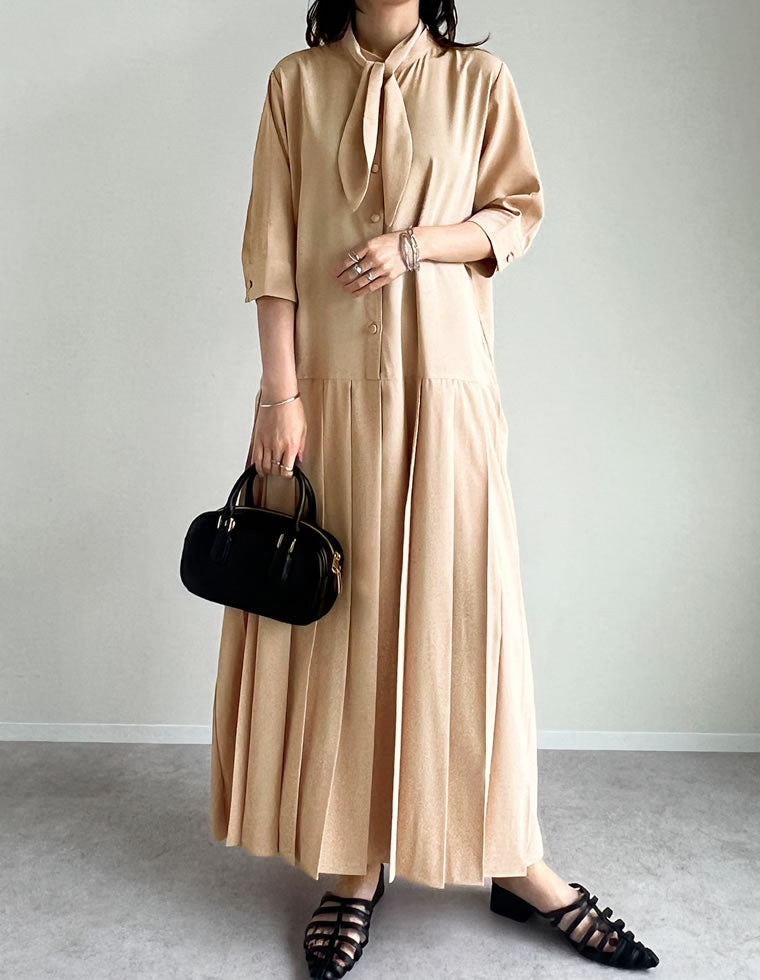 スカーフ付きデシン生地シャツワンピース - ワンピース通販 | 人気