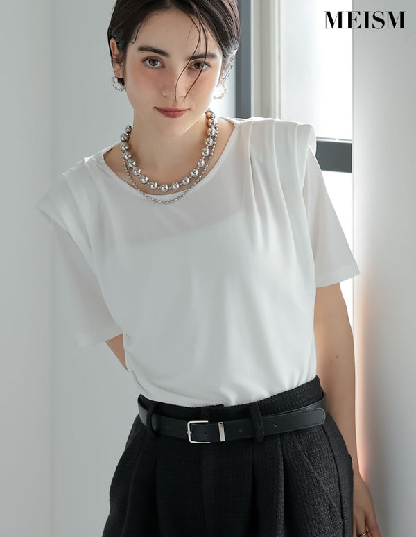 【MEISM PRE ORDER 20%OFFクーポン対象】[2025SS PRE ORDER][MEISM by Re:EDIT]肩タックパワーショルカットトップス
