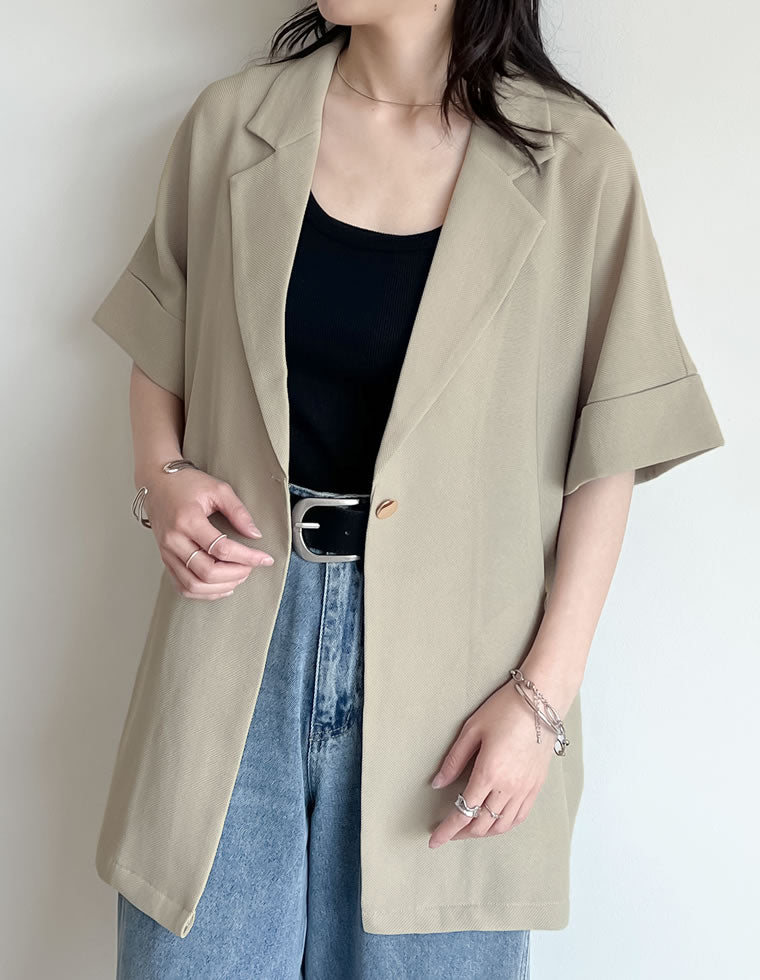 mici 半袖ジャケット　ベージュ ダブルブレス　ジャケット 半袖　ほぼ未使用 セール】半袖ショートジャケット（その他アウター）｜mystic
