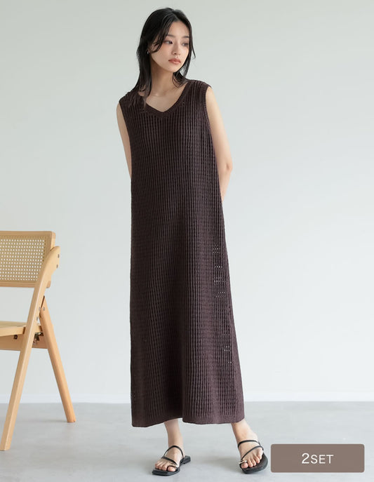 【TIME SALE 20%OFF ¥7,998⇒¥6,398】[低身長サイズ有][インナー付き]メッシュニットワンピース ワンピース 人気レディースファッション通販 リエディ