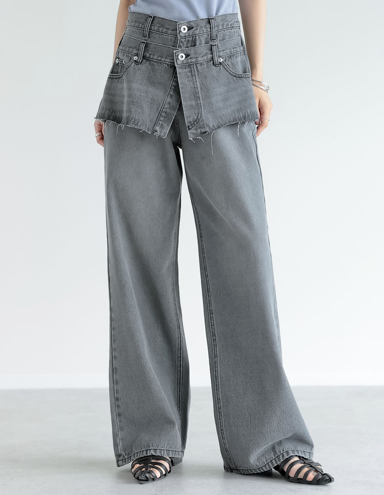 デニムスカートレイヤードライクパンツ - パンツ通販 | 人気レディース