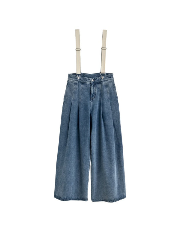 【TIME SALE 20%OFF ¥6,998⇒¥5,598】[低身長/高身長サイズ有]サスペンダー付きツータックワイドデニムパンツ パンツ 人気レディースファッション通販 リエディ