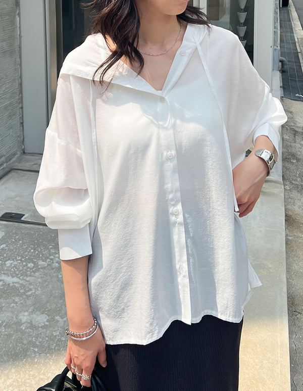 《期間限定！2BUY15%OFFクーポン対象》【SUMMER TIMESALE 10%OFF ¥5,498⇒¥4,948】[紫外線対策]オーバーサイズフード付きシアーシャツ[mb]