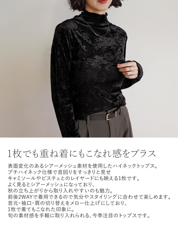 [前後2WAY]フロッキーメッシュハイネック長袖トップス[mb] トップス 人気レディースファッション通販 リエディ