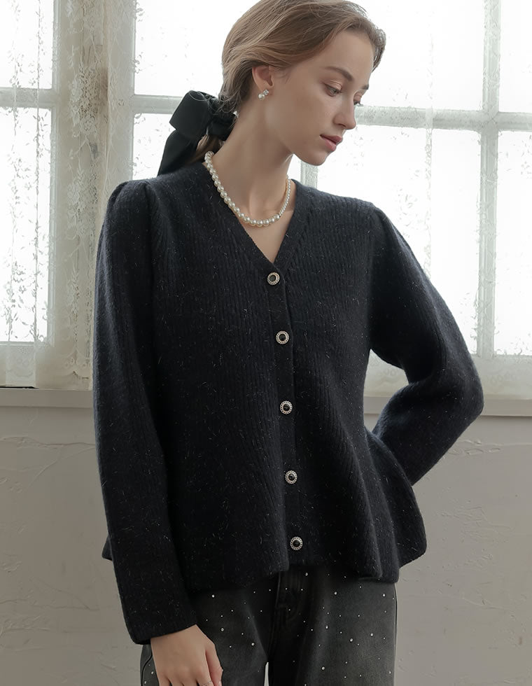 畦編みペプラムラメニットカーディガン - トップス通販 | 人気