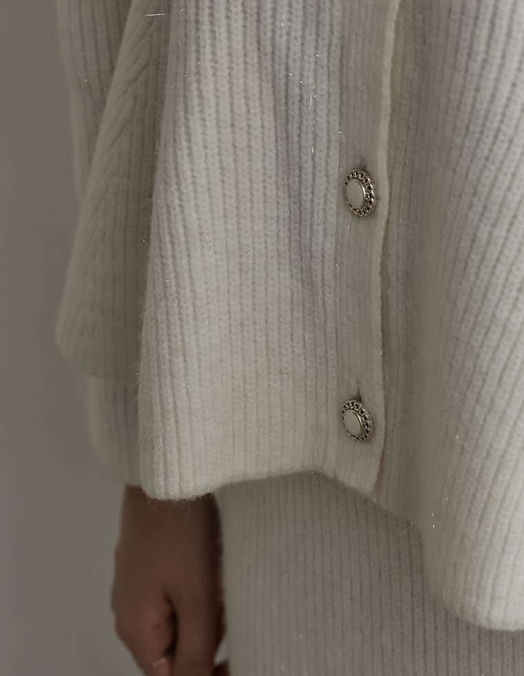 畦編みペプラムラメニットカーディガン - トップス通販 | 人気