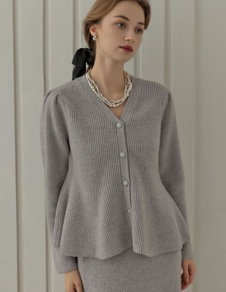 畦編みペプラムラメニットカーディガン - トップス通販 | 人気