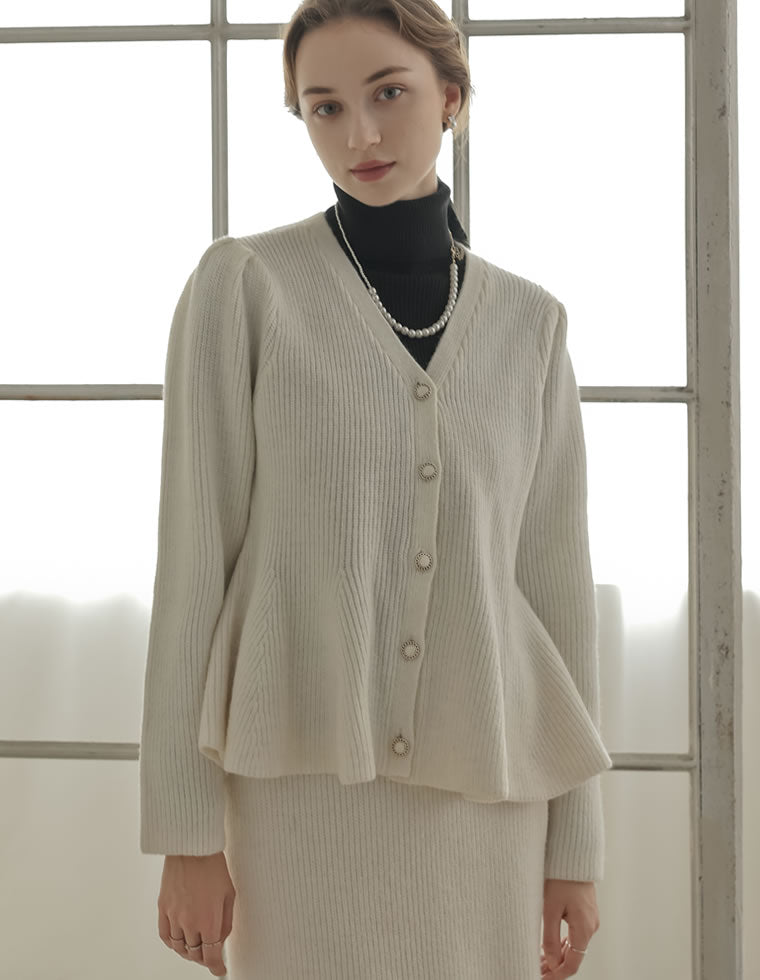 畦編みペプラムラメニットカーディガン - トップス通販 | 人気