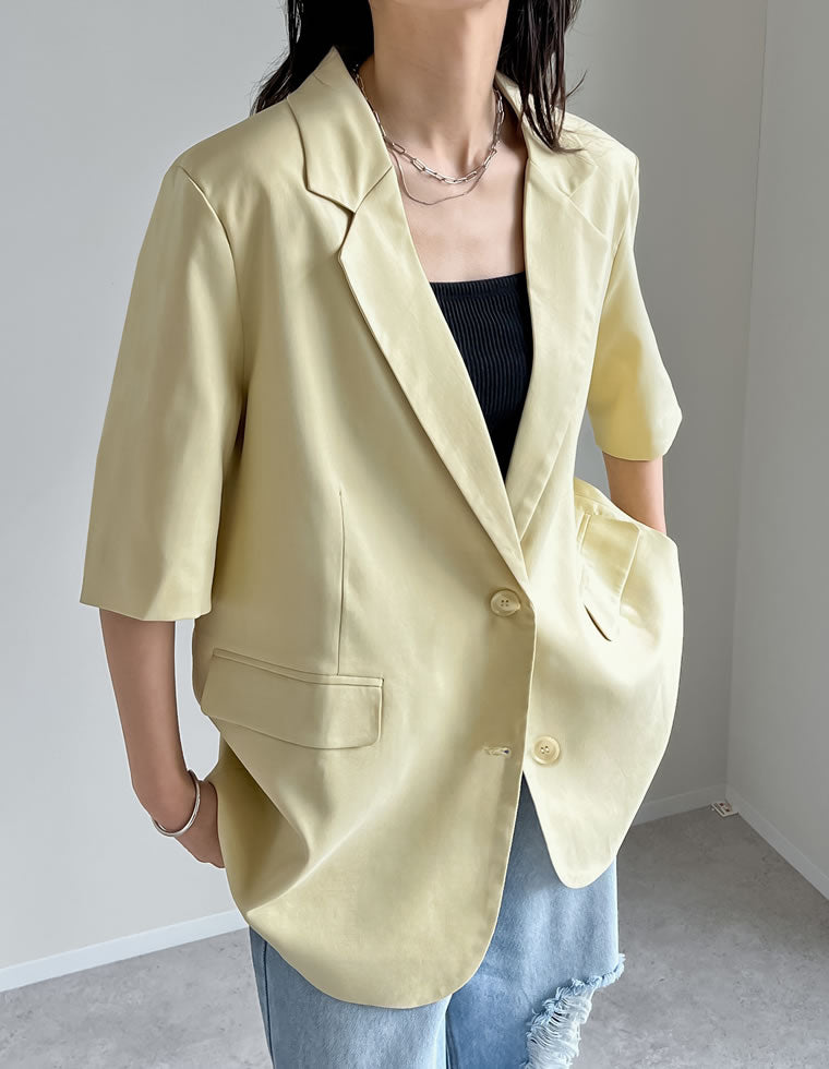 リネンライク半袖ダブルジャケット テーラードジャケット エクリュ