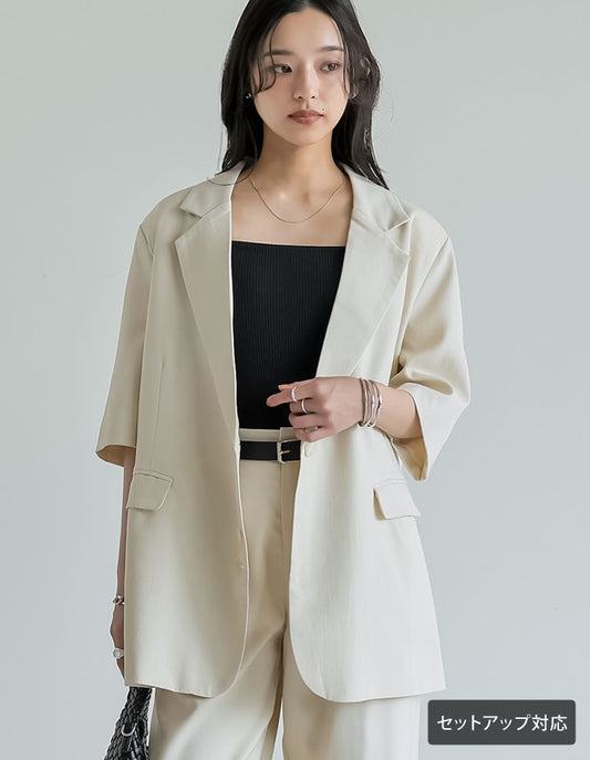 【TIME SALE 10%OFF ¥5,998⇒¥5,398】リネンライク半袖テーラードジャケット ジャケット/アウター 人気レディースファッション通販 リエディ