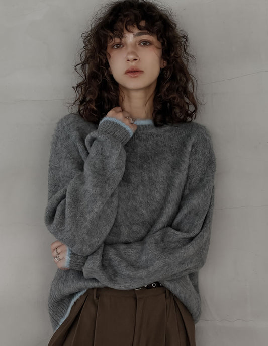 [2025AW COLLECTION]配色モヘアライクシャギーニットトップス
