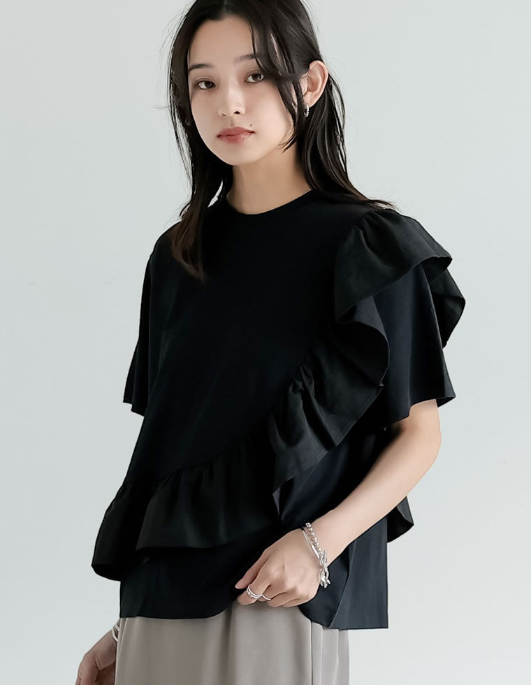 異素材フリルドッキングTシャツ - トップス通販 | 人気レディース