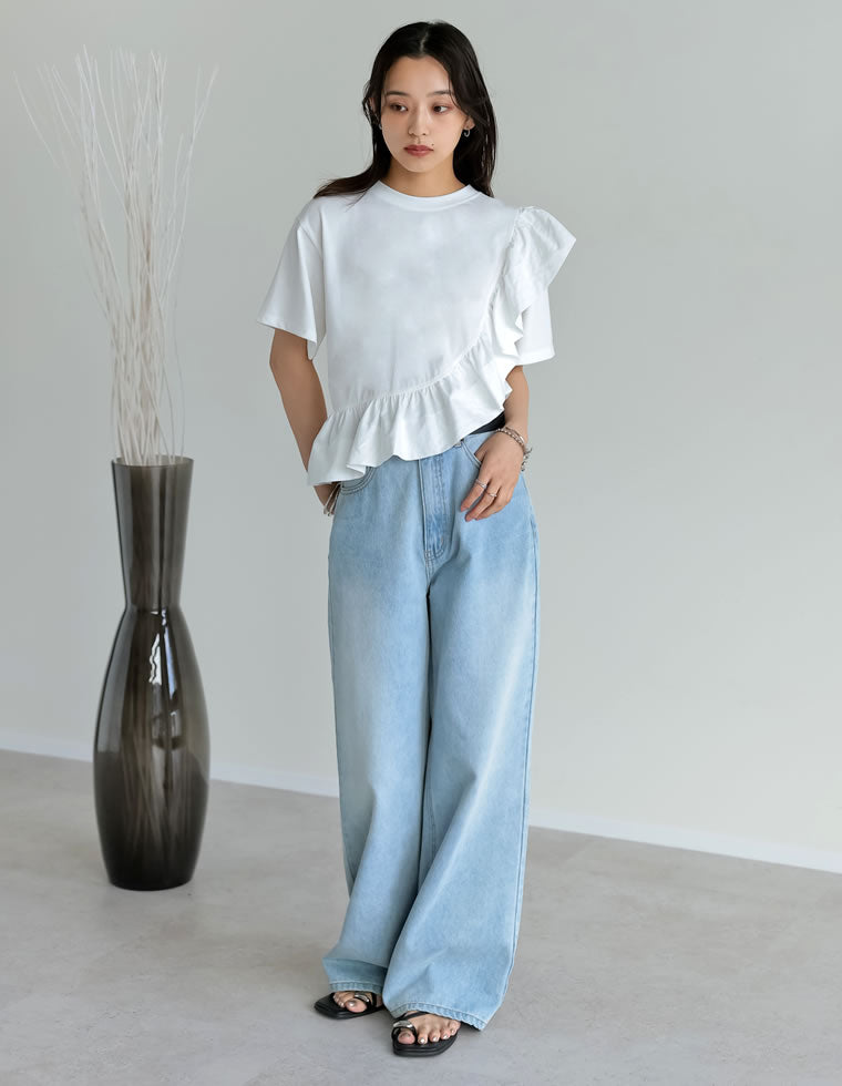 異素材フリルドッキングTシャツ - トップス通販 | 人気レディース