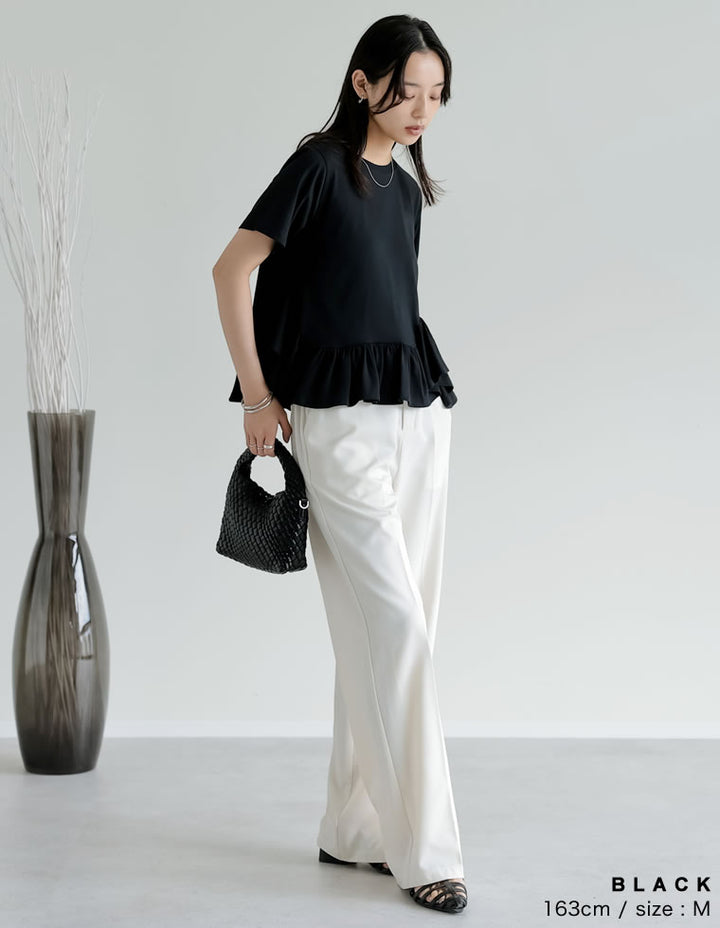 【TIME SALE 10%OFF ¥3,979⇒¥3,581】[接触冷感][UVカット]コットン天竺フリルヘムTシャツ トップス 人気レディースファッション通販 リエディ