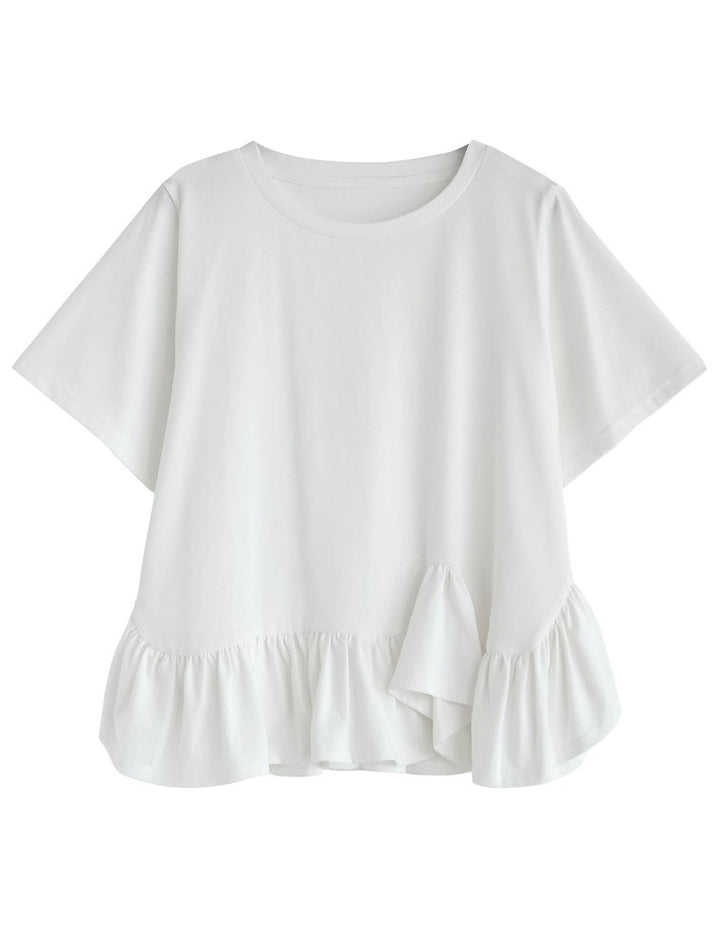 【TIME SALE 10%OFF ¥3,979⇒¥3,581】[接触冷感][UVカット]コットン天竺フリルヘムTシャツ トップス 人気レディースファッション通販 リエディ