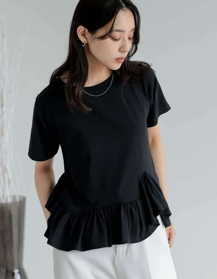 LeurLogette コットン天竺フリルTシャツ コットン天竺フリルヘムTシャツ - トップス通販 | 人気レディース