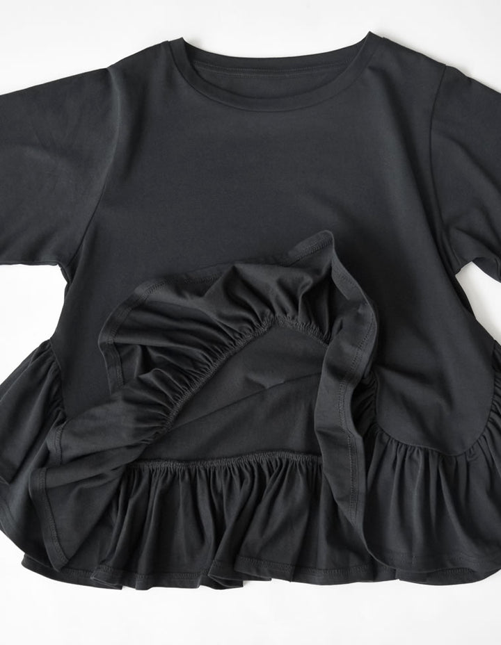 【TIME SALE 10%OFF ¥3,979⇒¥3,581】[接触冷感][UVカット]コットン天竺フリルヘムTシャツ トップス 人気レディースファッション通販 リエディ