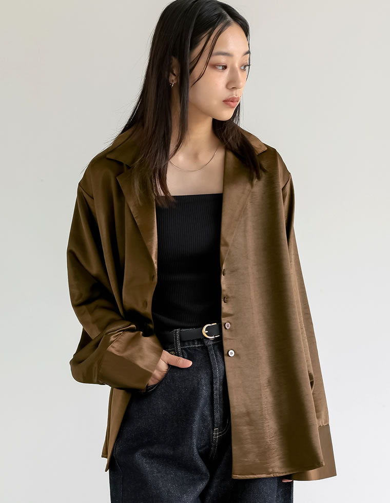 AKRIS アクリス ブラウン サテン風 ジャケット シルク おしゃれ 美品AKRIS アクリス シルク100% 刺繍レース ブルゾン ブラウス