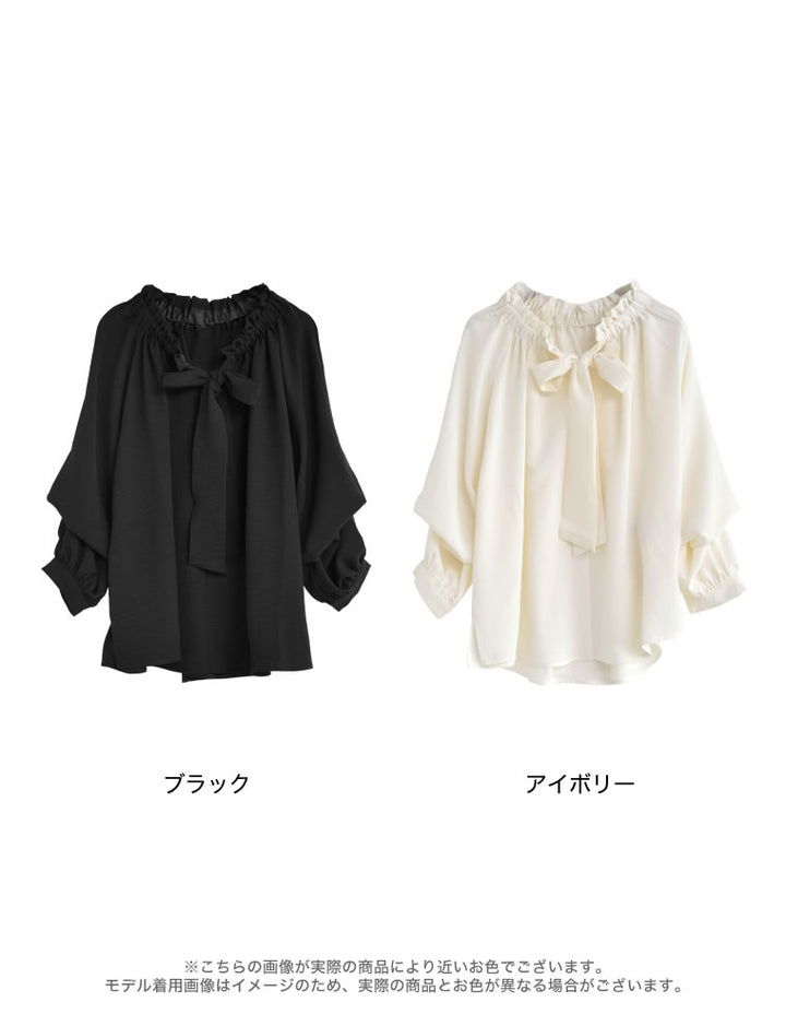 [接触冷感][UVカット]ポーラボウタイ2WAYスリーブブラウス トップス 人気レディースファッション通販 リエディ