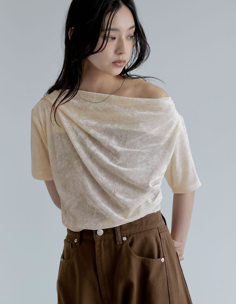 シアーフロッキードレープ半袖トップス - トップス通販 | 人気