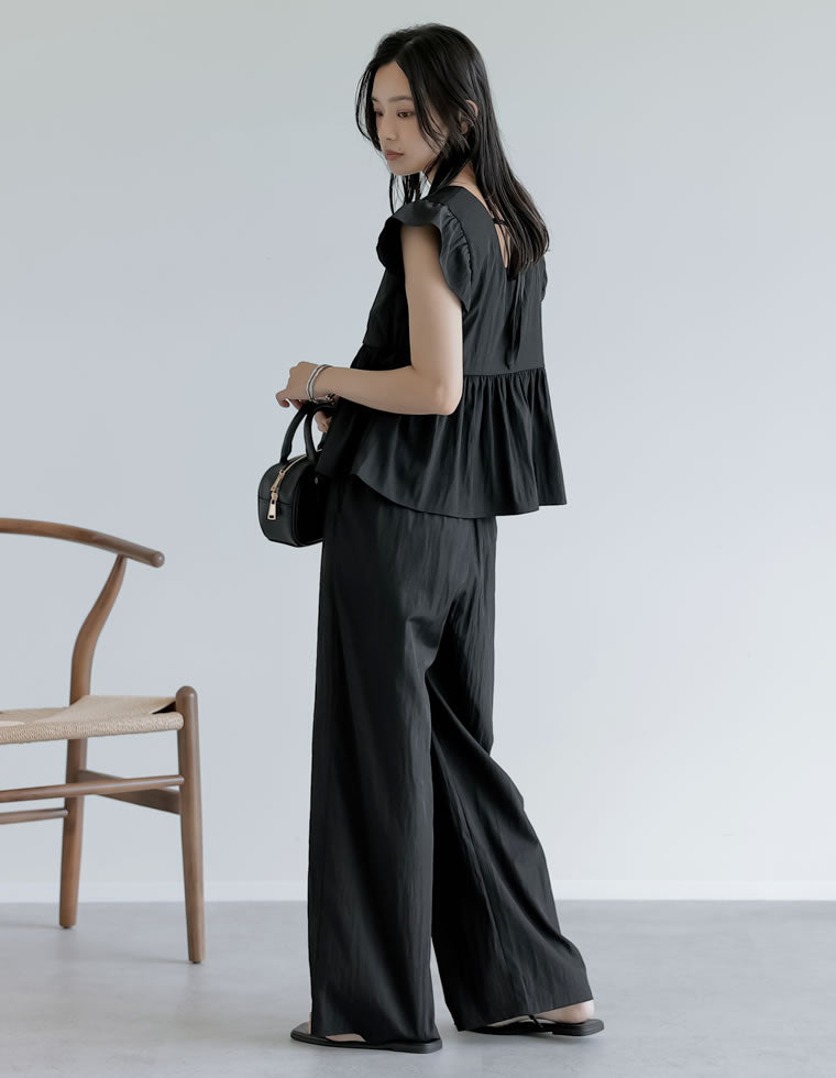 畳のヘリ フリルスリーブトップス×パンツセット - セットアップ通販