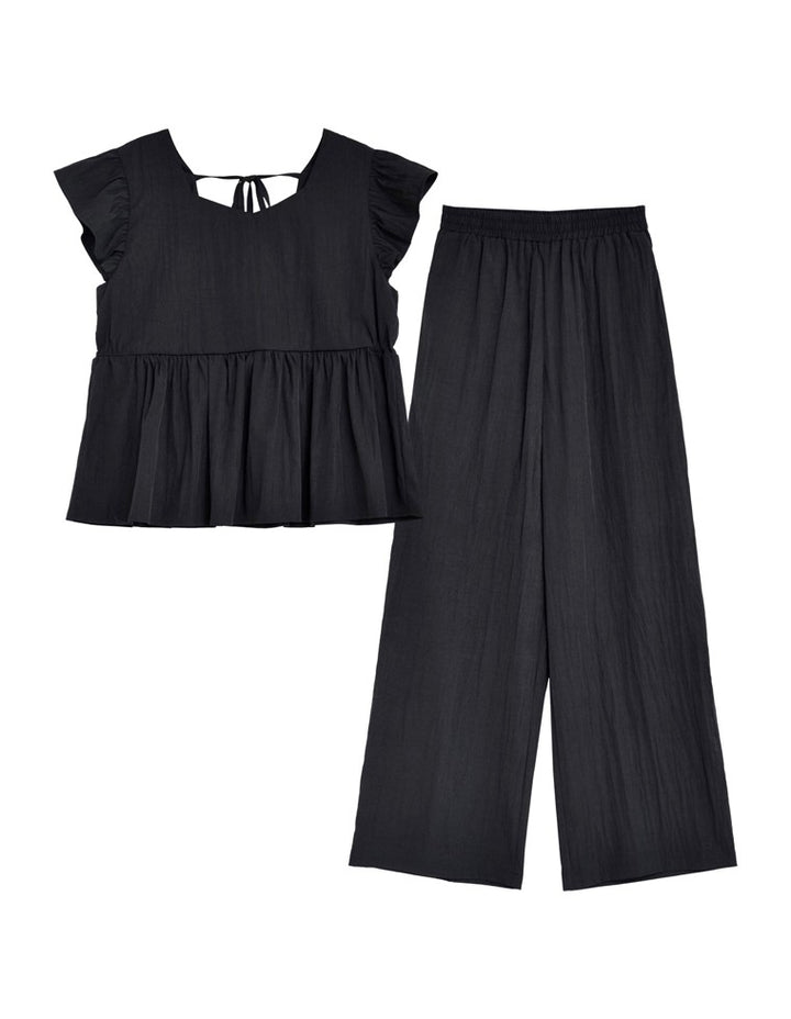 【TIME SALE 10%OFF ¥8,998⇒¥8,098】[撥水加工][RAIN SHIELD]フリルスリーブトップス×パンツセット セットアップ 人気レディースファッション通販 リエディ