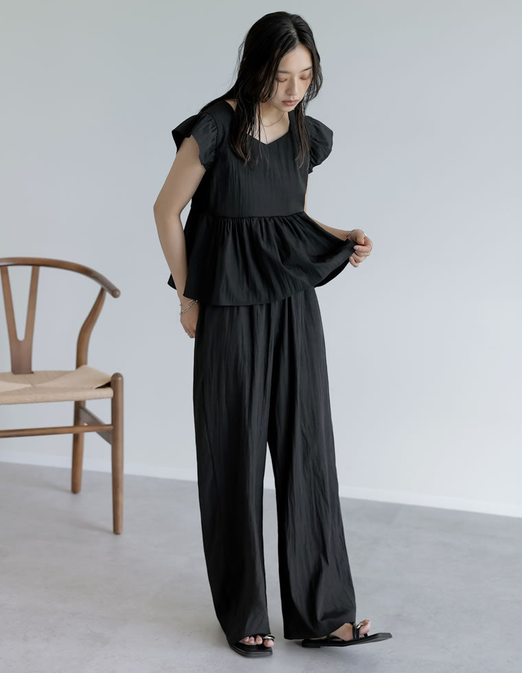 フリルスリーブトップス×パンツセット - セットアップ通販 | 人気