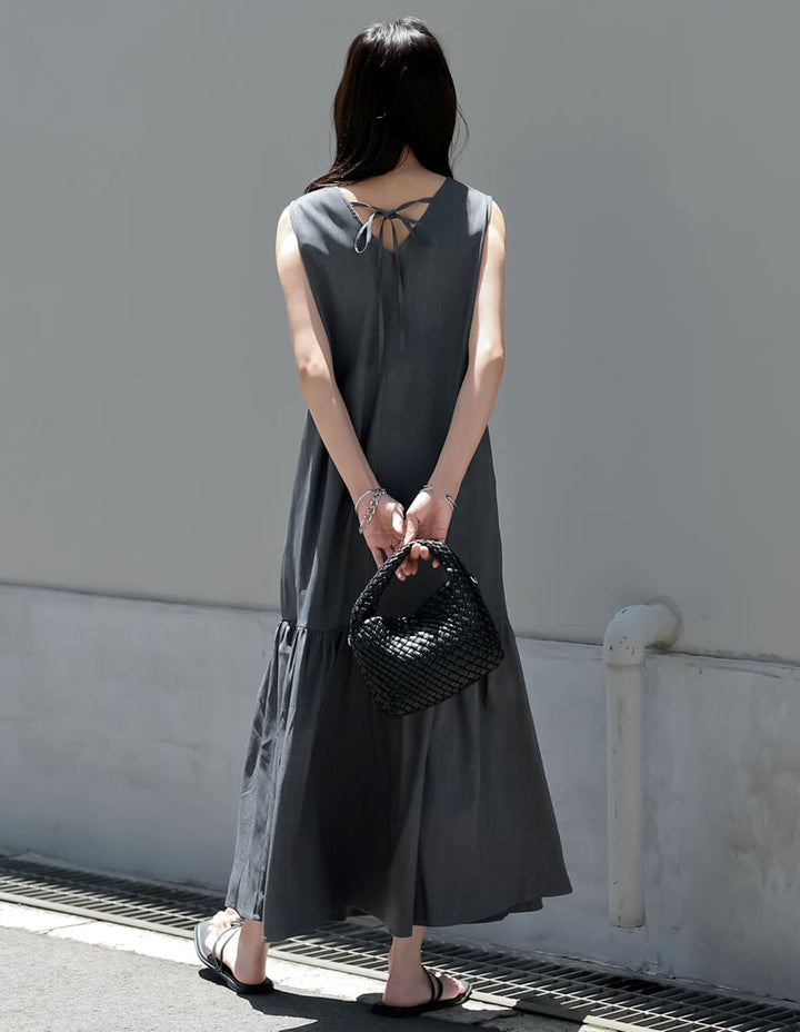 【TIME SALE 10%OFF ¥5,298⇒¥4,768】[低身長サイズ有]リネンライクギャザー切り替えノースリーブワンピース ワンピース 人気レディースファッション通販 リエディ