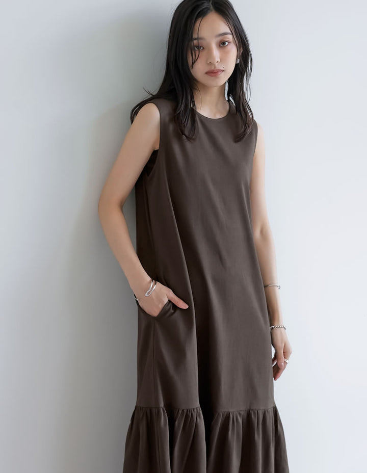【TIME SALE 10%OFF ¥5,298⇒¥4,768】[低身長サイズ有]リネンライクギャザー切り替えノースリーブワンピース ワンピース 人気レディースファッション通販 リエディ