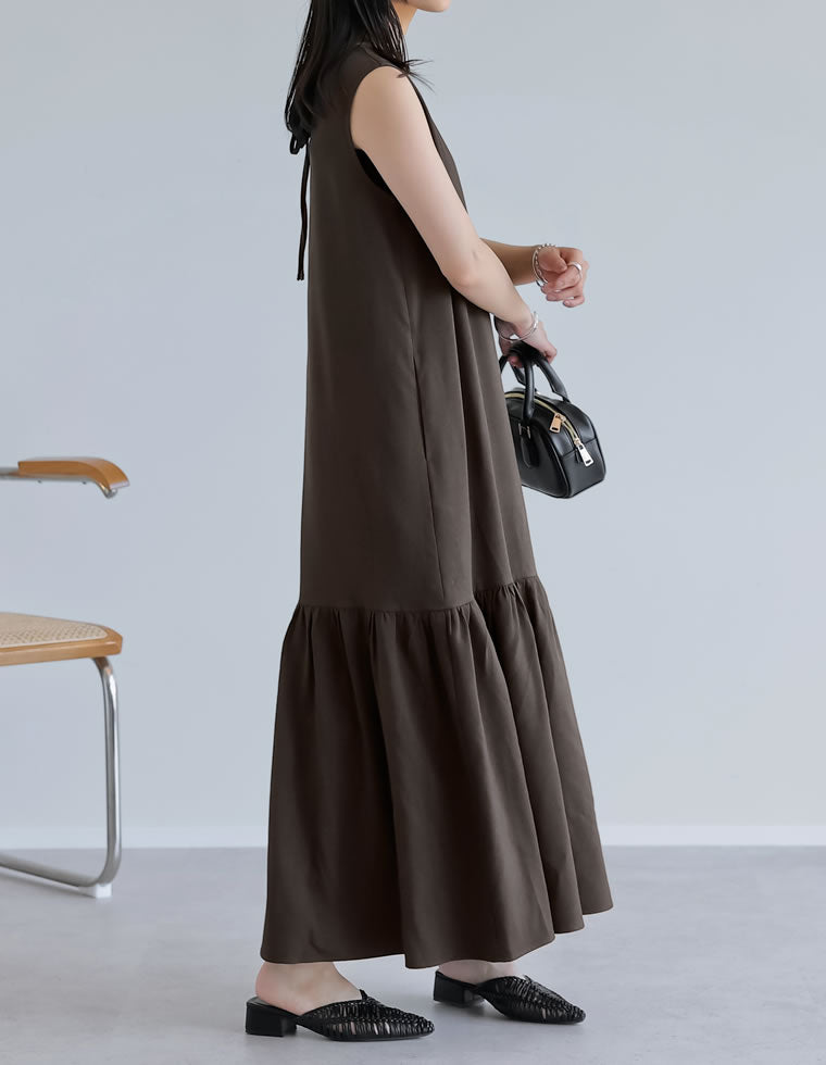 ギャザー切り替えノースリーブワンピース - ワンピース通販 | 人気