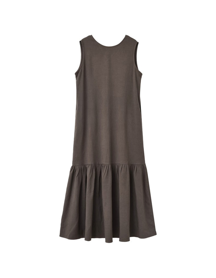 【TIME SALE 10%OFF ¥5,298⇒¥4,768】[低身長サイズ有]リネンライクギャザー切り替えノースリーブワンピース ワンピース 人気レディースファッション通販 リエディ