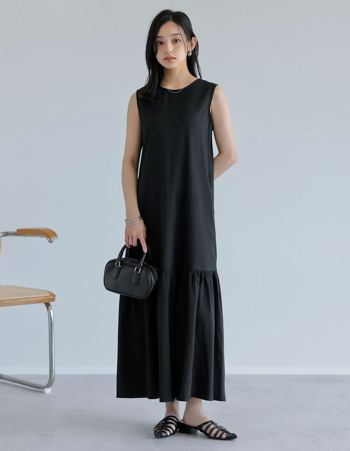 【TIME SALE 10%OFF ¥5,298⇒¥4,768】[低身長サイズ有]リネンライクギャザー切り替えノースリーブワンピース ワンピース 人気レディースファッション通販 リエディ