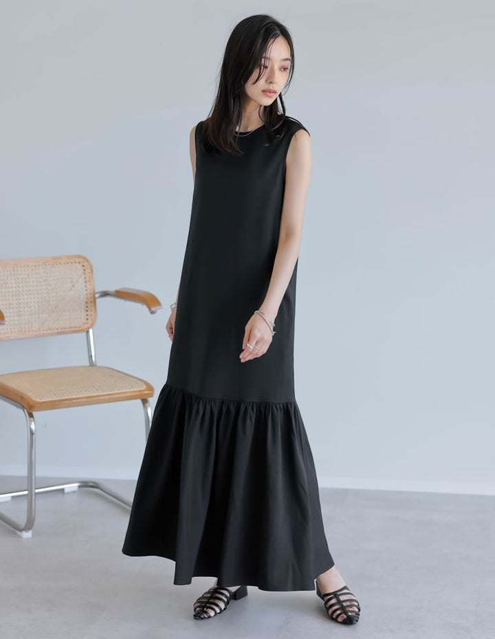 【TIME SALE 10%OFF ¥5,298⇒¥4,768】[低身長サイズ有]リネンライクギャザー切り替えノースリーブワンピース ワンピース 人気レディースファッション通販 リエディ