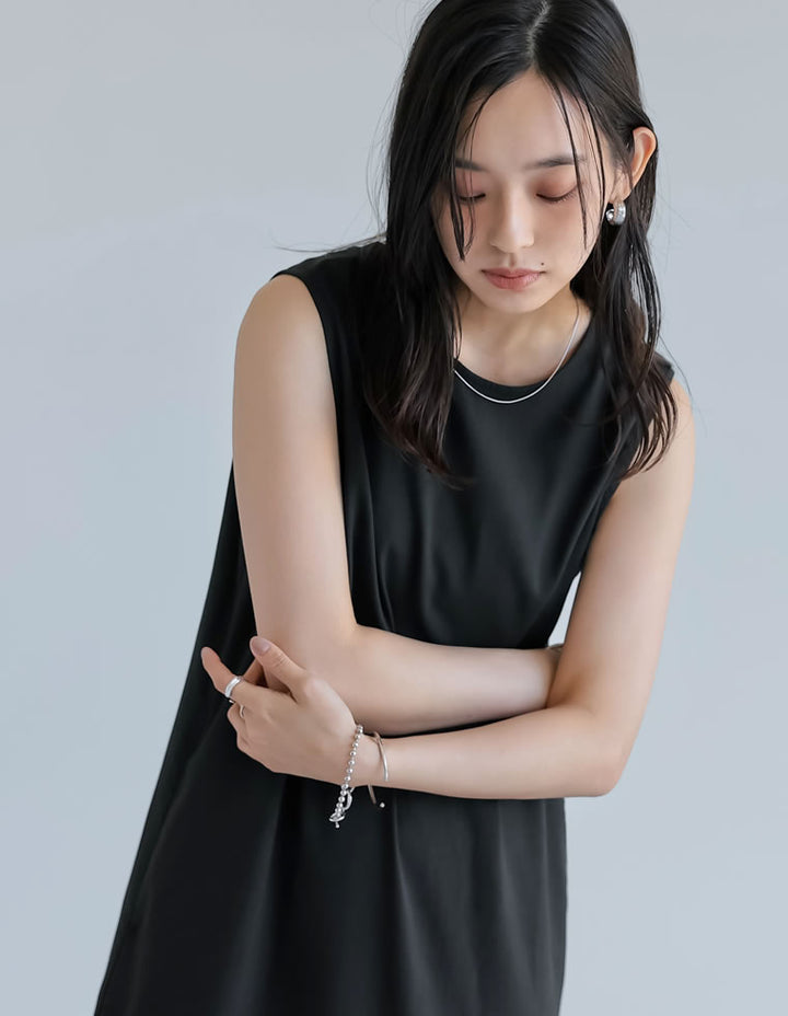 【TIME SALE 10%OFF ¥5,298⇒¥4,768】[低身長サイズ有]リネンライクギャザー切り替えノースリーブワンピース ワンピース 人気レディースファッション通販 リエディ
