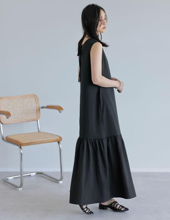 【TIME SALE 10%OFF ¥5,298⇒¥4,768】[低身長サイズ有]リネンライクギャザー切り替えノースリーブワンピース ワンピース 人気レディースファッション通販 リエディ