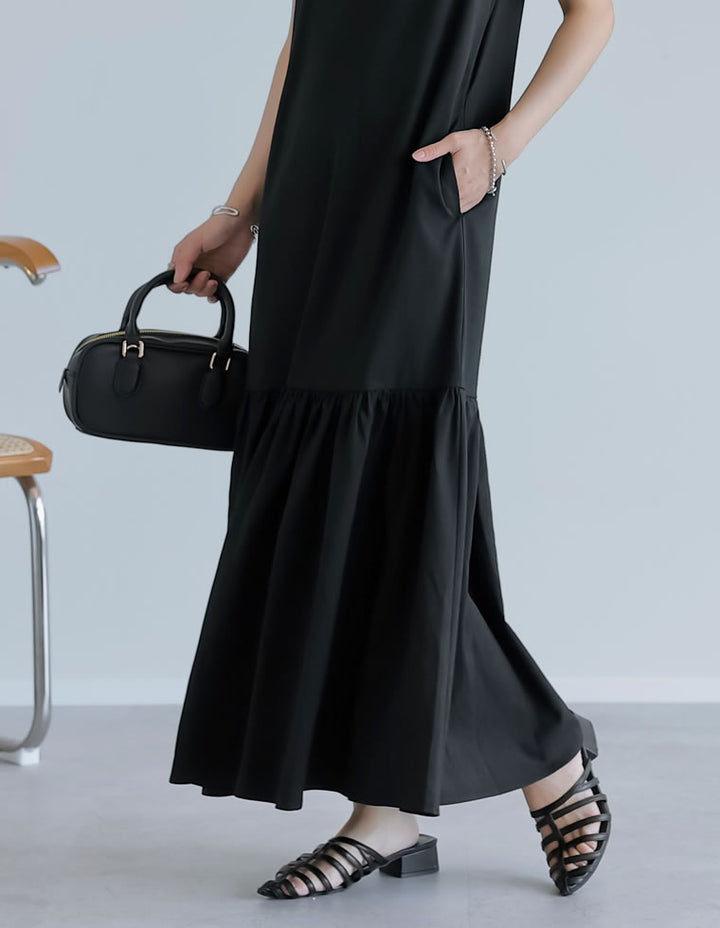 【TIME SALE 10%OFF ¥5,298⇒¥4,768】[低身長サイズ有]リネンライクギャザー切り替えノースリーブワンピース ワンピース 人気レディースファッション通販 リエディ