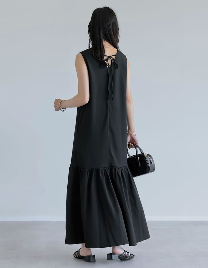 【TIME SALE 10%OFF ¥5,298⇒¥4,768】[低身長サイズ有]リネンライクギャザー切り替えノースリーブワンピース ワンピース 人気レディースファッション通販 リエディ