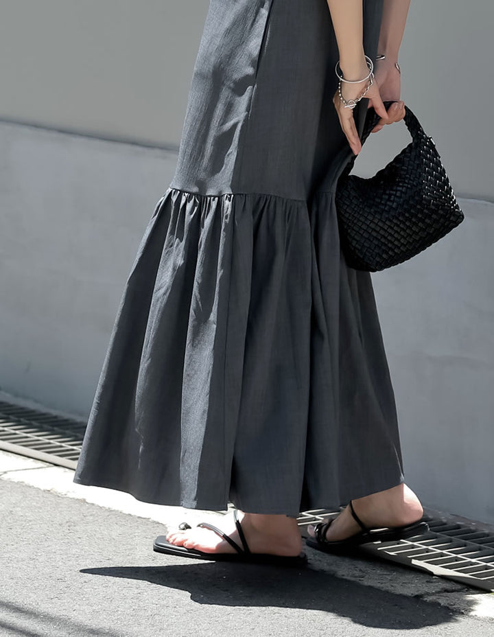 【TIME SALE 10%OFF ¥5,298⇒¥4,768】[低身長サイズ有]リネンライクギャザー切り替えノースリーブワンピース ワンピース 人気レディースファッション通販 リエディ