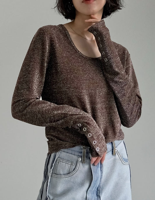 ≪9月2日新発売≫ラメカットソー袖ボタンUネックトップス[mb] トップス 人気レディースファッション通販 リエディ