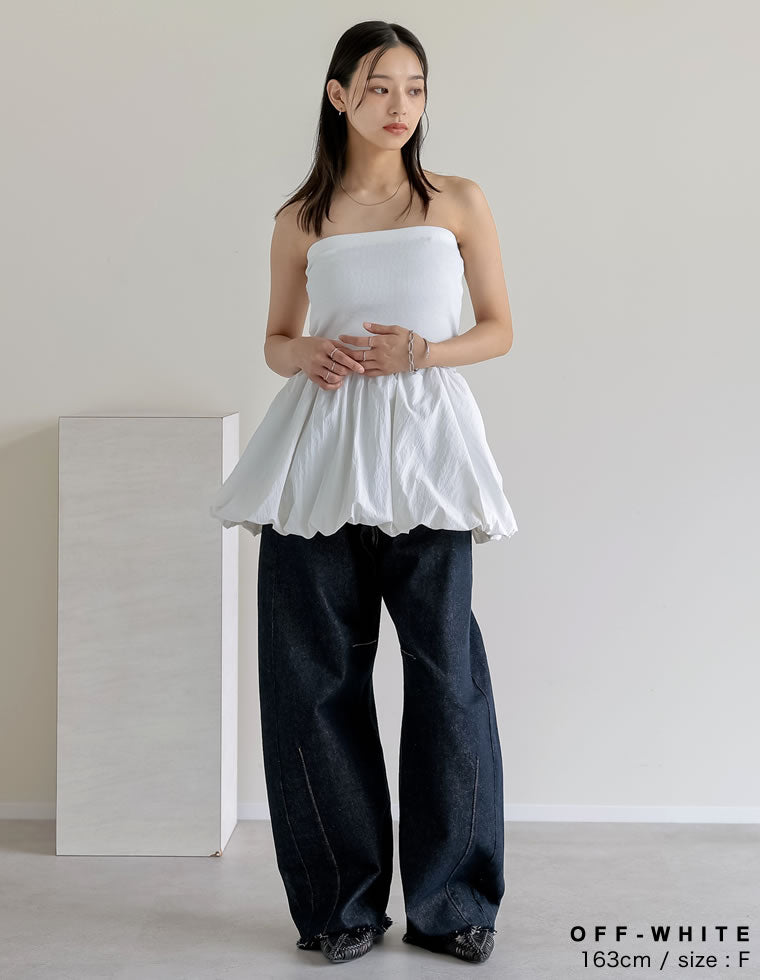 リブ×タフタバルーンヘムベアトップス - トップス通販 | 人気