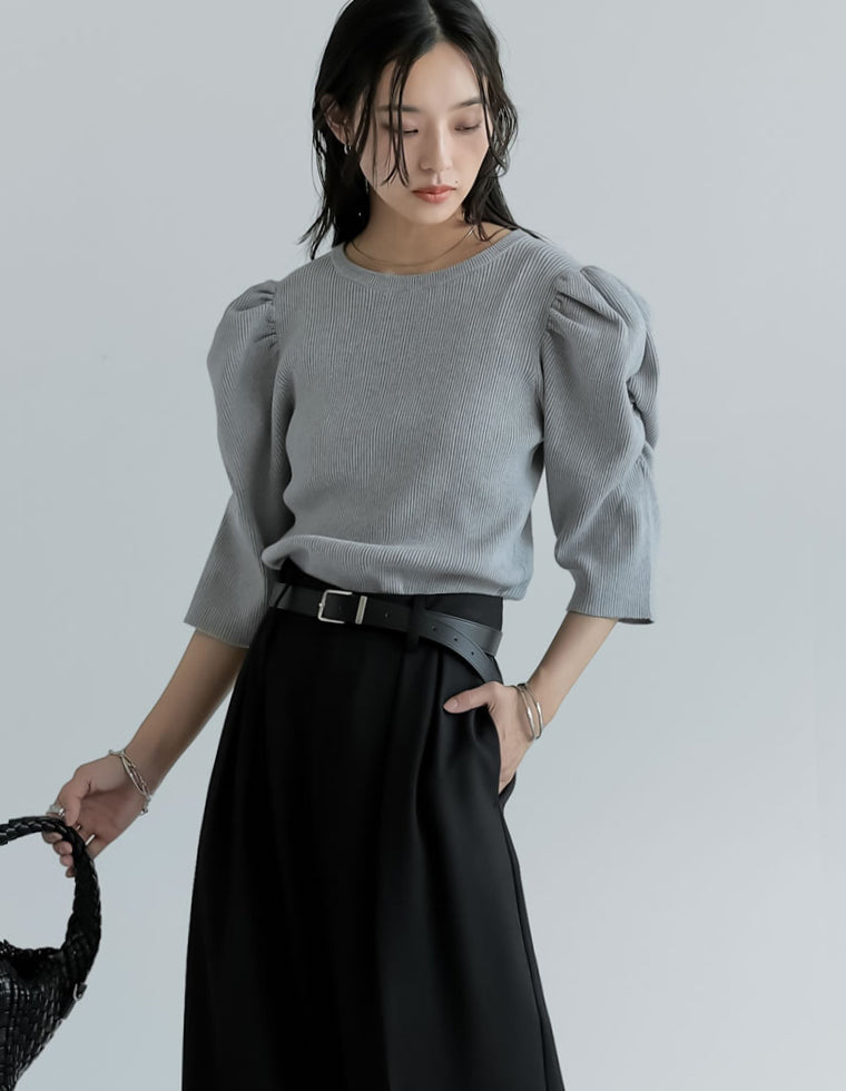 René パフスリーブ半袖トップス 黒 パフスリーブ半袖ニットトップス - トップス通販 | 人気レディース